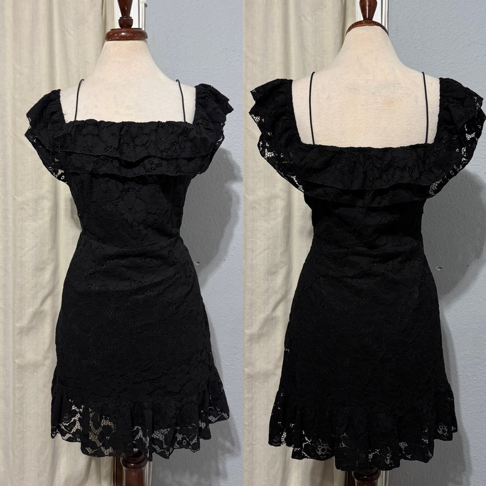 TOBI Black Lace Ruffle Off the‎ Shoulder Mini Whimsigoth Dress XL Dark Romantic